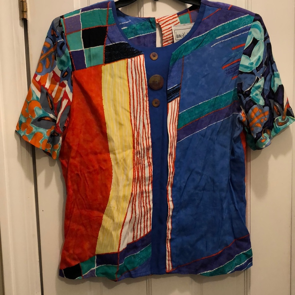 Laura Kieffer Vintage Colorful Abstract Top
